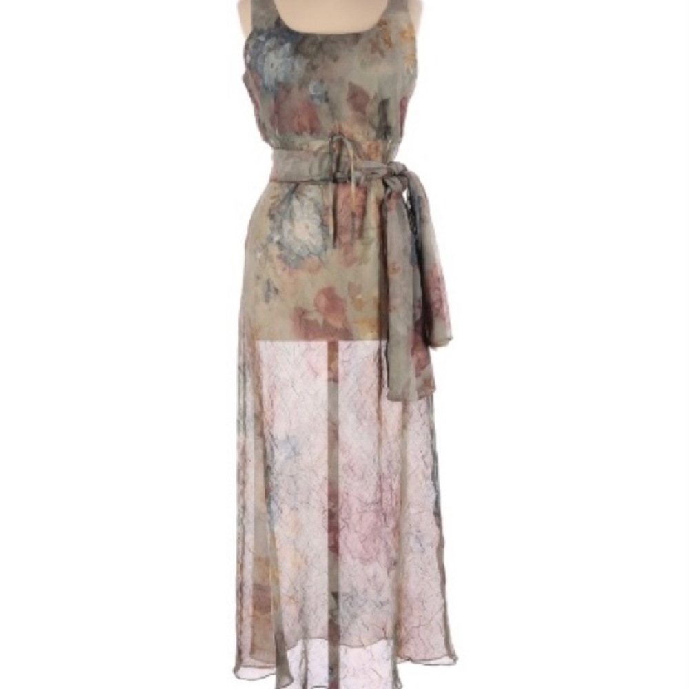 Johnny Was Collection Sheer Floral Cocktail Dress with Sash Or Shawl